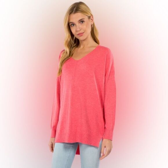 Dreamers | Pink V-Neck tunic oversized Sweater | size small/medium - Picture 1 of 6